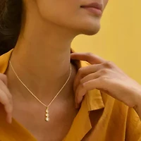 18K Yellow Gold or Rhodium Plated Sterling Silver Moissanite Three Stone Pendant Necklace
