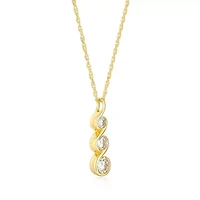 18K Yellow Gold or Rhodium Plated Sterling Silver Moissanite Three Stone Pendant Necklace