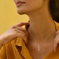 18K Yellow Gold or Rhodium Plated Sterling Silver Moissanite Three Stone Pendant Necklace
