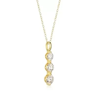 18K Yellow Gold or Rhodium Plated Sterling Silver Moissanite Three Stone Pendant Necklace