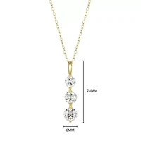 18K Yellow Gold or Rhodium Plated Sterling Silver Moissanite Three Stone Pendant Necklace
