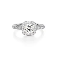 Lab Created Rhodium Plated Sterling Silver Women's Moissanite Halo Engagement Ring