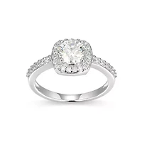 Lab Created Rhodium Plated Sterling Silver Women's Moissanite Halo Engagement Ring