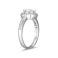 Lab Created Rhodium Plated Sterling Silver Women's Moissanite Halo Engagement Ring