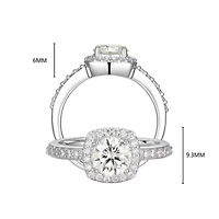 Lab Created Rhodium Plated Sterling Silver Women's Moissanite Halo Engagement Ring