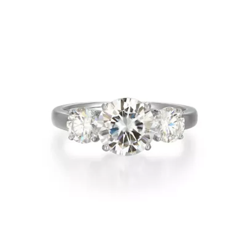 Lab Created Rhodium Plated Sterling Silver Women's Moissanite Three-stone Engagement Ring