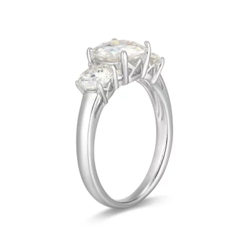 Lab Created Rhodium Plated Sterling Silver Women's Moissanite Three-stone Engagement Ring