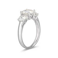 Lab Created Rhodium Plated Sterling Silver Women's Moissanite Three-stone Engagement Ring