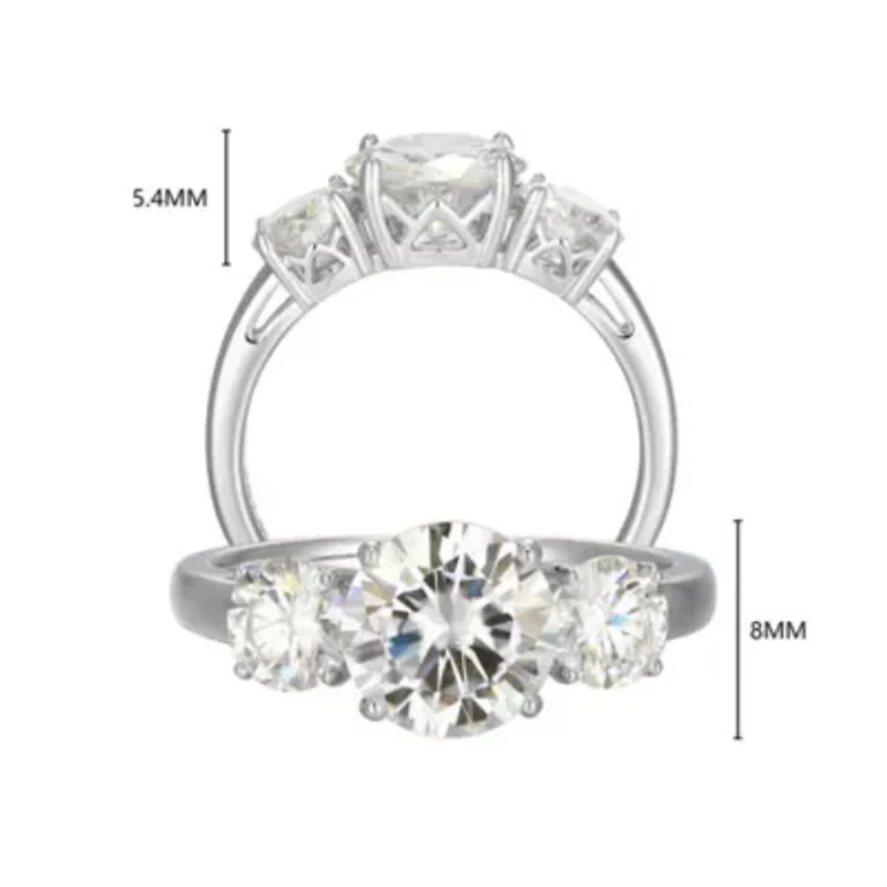 Lab Created Rhodium Plated Sterling Silver Women's Moissanite Three-stone Engagement Ring