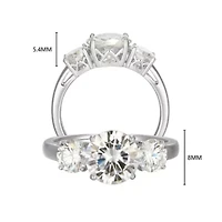 Lab Created Rhodium Plated Sterling Silver Women's Moissanite Three-stone Engagement Ring