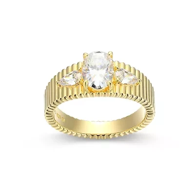 Lab Created 18K Yellow Gold Plated Sterling Silver Women's Moissanite Ribbed Statement Ring