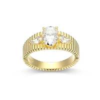 Lab Created 18K Yellow Gold Plated Sterling Silver Women's Moissanite Ribbed Statement Ring