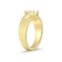 Lab Created 18K Yellow Gold Plated Sterling Silver Women's Moissanite Ribbed Statement Ring