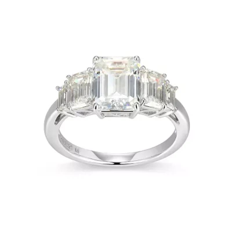 Lab Created Rhodium Plated Sterling Silver Women's Moissanite Five-stone Ring