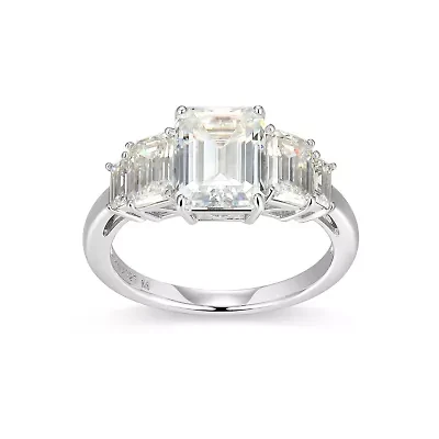 Lab Created Rhodium Plated Sterling Silver Women's Moissanite Five-stone Ring