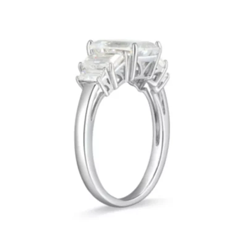 Lab Created Rhodium Plated Sterling Silver Women's Moissanite Five-stone Ring