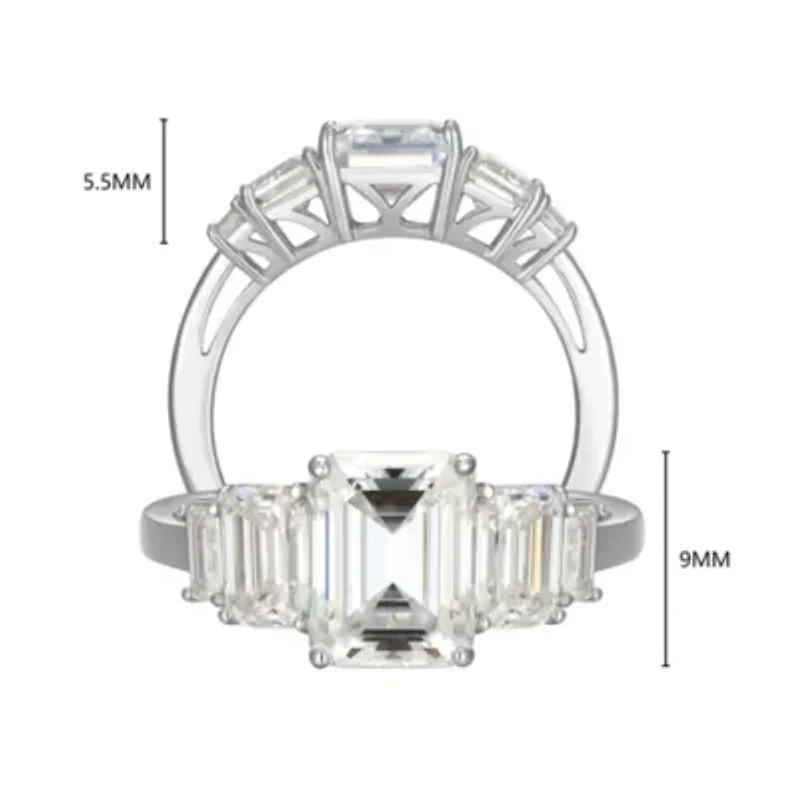 Lab Created Rhodium Plated Sterling Silver Women's Moissanite Five-stone Ring