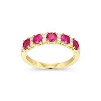 Lab Created 18K Yellow Gold Plated Sterling Silver Women's Sapphire or Ruby and Moissanite Ring