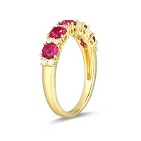 Lab Created 18K Yellow Gold Plated Sterling Silver Women's Sapphire or Ruby and Moissanite Ring