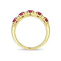 Lab Created 18K Yellow Gold Plated Sterling Silver Women's Sapphire or Ruby and Moissanite Ring