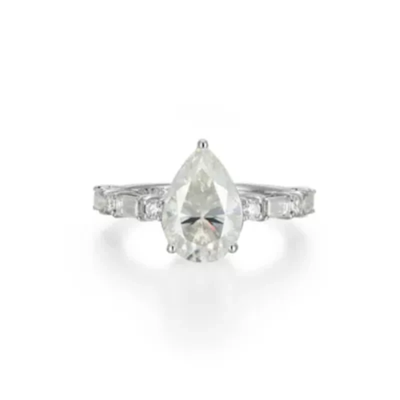 Lab Created Rhodium Plated Sterling Silver Women's Moissanite Enagement Ring