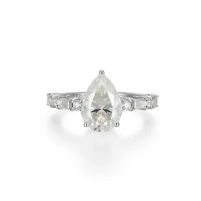 Lab Created Rhodium Plated Sterling Silver Women's Moissanite Enagement Ring