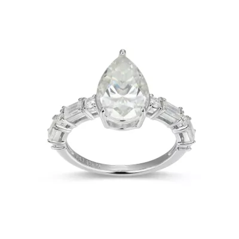 Lab Created Rhodium Plated Sterling Silver Women's Moissanite Enagement Ring