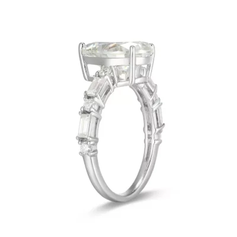 Lab Created Rhodium Plated Sterling Silver Women's Moissanite Enagement Ring