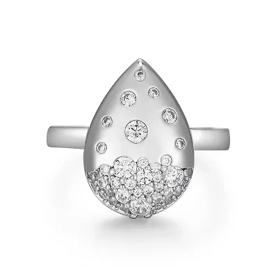 Lab Created Rhodium Plated Sterling Silver Women's Moissanite Teardrop Pavé Statement Ring