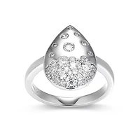 Lab Created Rhodium Plated Sterling Silver Women's Moissanite Teardrop Pavé Statement Ring