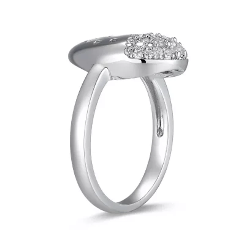 Lab Created Rhodium Plated Sterling Silver Women's Moissanite Teardrop Pavé Statement Ring