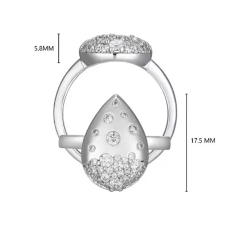 Lab Created Rhodium Plated Sterling Silver Women's Moissanite Teardrop Pavé Statement Ring