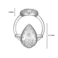 Lab Created Rhodium Plated Sterling Silver Women's Moissanite Teardrop Pavé Statement Ring