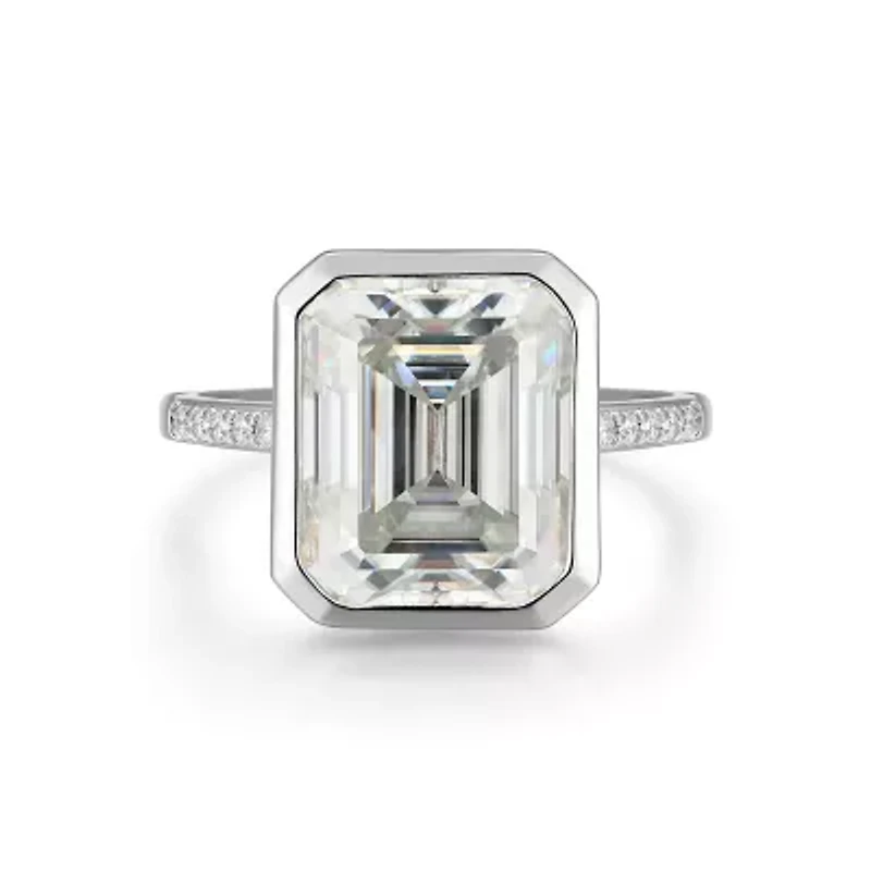 Lab Created Rhodium Plated Sterling Silver Women's Moissanite Pavé Band Statement RIng