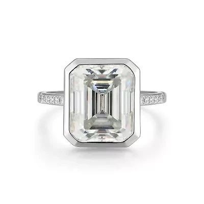 Lab Created Rhodium Plated Sterling Silver Women's Moissanite Pavé Band Statement RIng