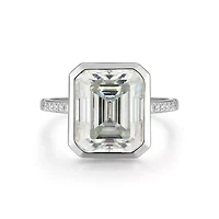 Lab Created Rhodium Plated Sterling Silver Women's Moissanite Pavé Band Statement RIng