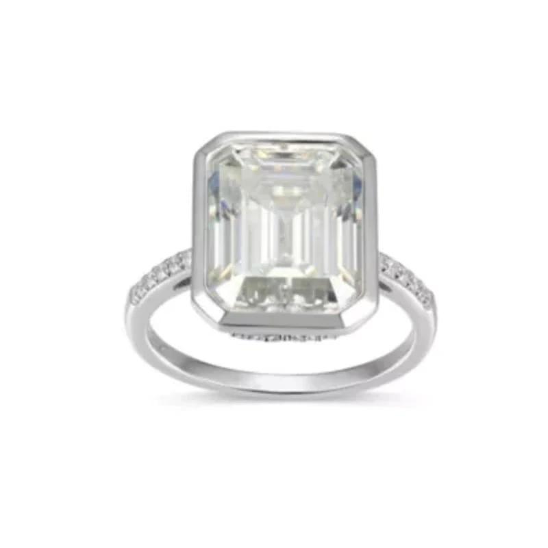 Lab Created Rhodium Plated Sterling Silver Women's Moissanite Pavé Band Statement RIng