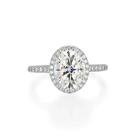 Lab Created Rhodium Plated Sterling Silver Women's Moissanite Pavé Band Halo Engagement Ring