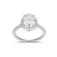 Lab Created Rhodium Plated Sterling Silver Women's Moissanite Pavé Band Halo Engagement Ring