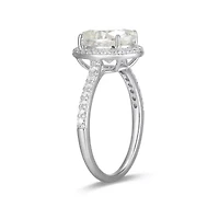 Lab Created Rhodium Plated Sterling Silver Women's Moissanite Pavé Band Halo Engagement Ring