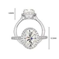 Lab Created Rhodium Plated Sterling Silver Women's Moissanite Pavé Band Halo Engagement Ring