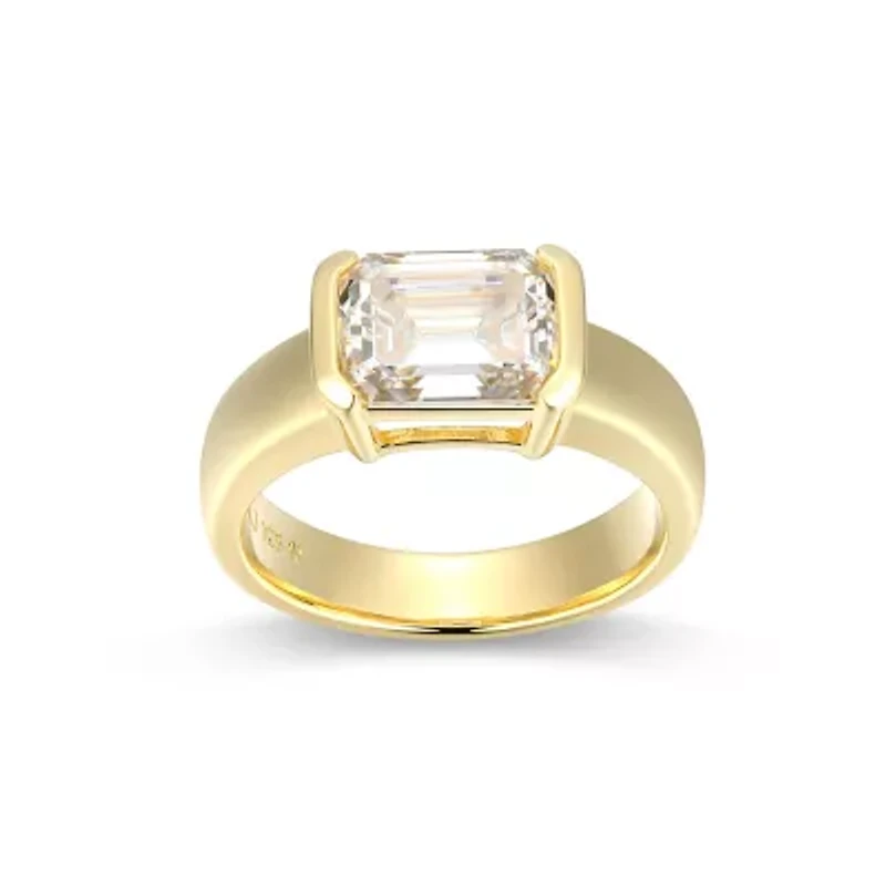 Lab Created 18K Yellow Gold Plated Sterling Silver Women's Moissanite Statement Ring