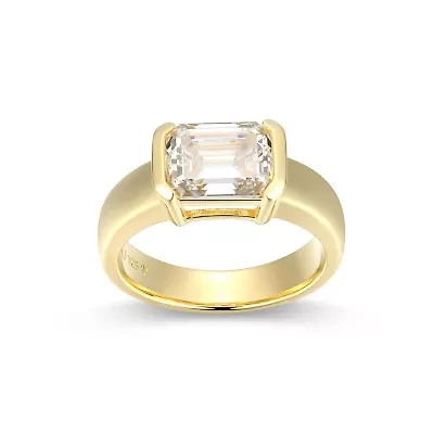 Lab Created 18K Yellow Gold Plated Sterling Silver Women's Moissanite Statement Ring