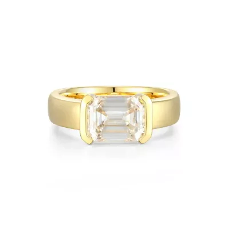 Lab Created 18K Yellow Gold Plated Sterling Silver Women's Moissanite Statement Ring