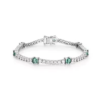 Lab Created Rhodium Plated Sterling SIlver Women's Gemstone and Moissanite Tennis Bracelet