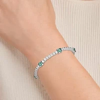 Lab Created Rhodium Plated Sterling SIlver Women's Gemstone and Moissanite Tennis Bracelet