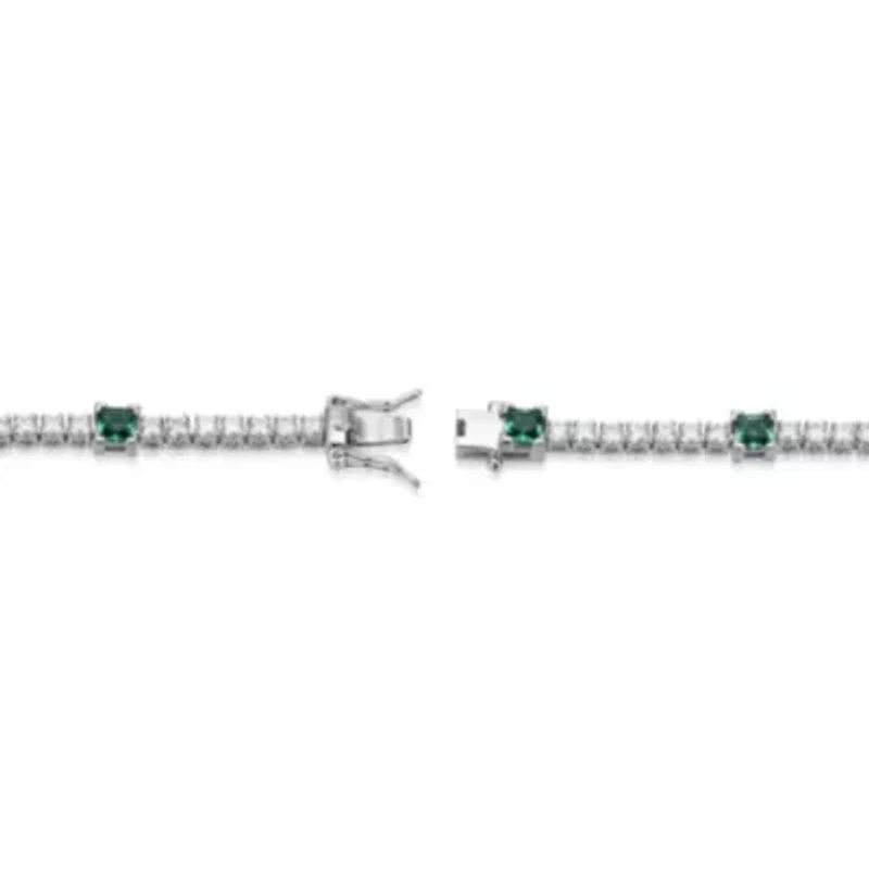 Lab Created Rhodium Plated Sterling SIlver Women's Gemstone and Moissanite Tennis Bracelet