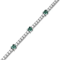 Lab Created Rhodium Plated Sterling SIlver Women's Gemstone and Moissanite Tennis Bracelet