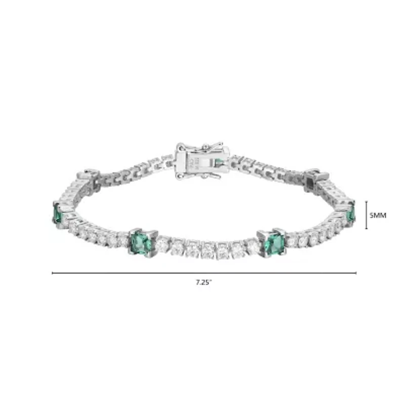Lab Created Rhodium Plated Sterling SIlver Women's Gemstone and Moissanite Tennis Bracelet