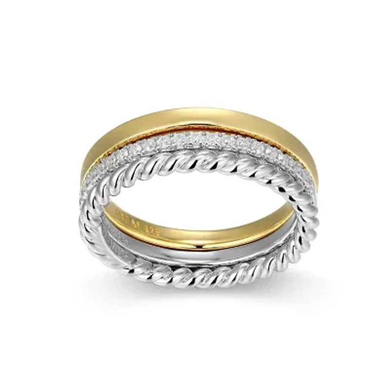 Lab Created 18K Yellow Gold and Rhodium Plated Sterling Silver Women's Moissanite Stackable Rings